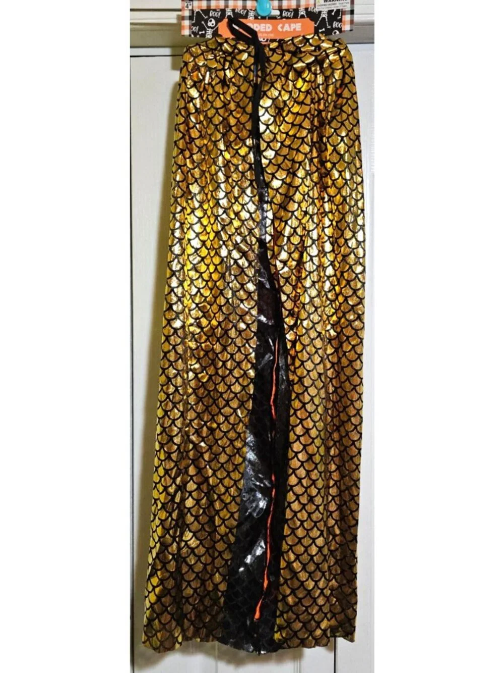 Gold Orange Scale Dragon Dinosaur Hooded Cape Halloween Dress Up Castle Kids NEW